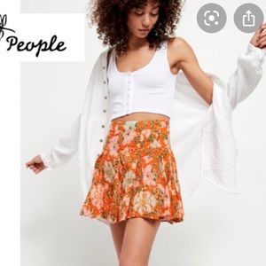free people orange floral mini skirt